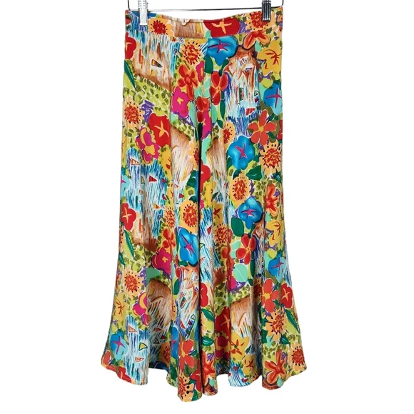 Breeches Vintage 100% Silk Gardengirl Floral Skirt Vibrant Color Women's Size 4 - Picture 2 of 10